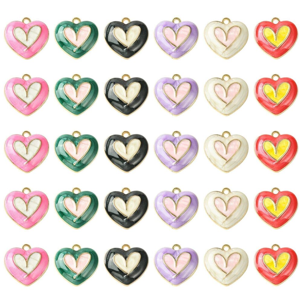 5220 30 pcs 6 Colors Two Tone Heart Enamel Charms Sweet Love Charms